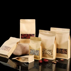 Ziplock Kraft Paper Bag Window Food Packaging Paper Bags Brown Kraft Compostable Packing Pouch